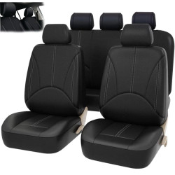 Fundas para Asientos de Automovil, Lavable Juego Completo 5 asientos Negro Acolchonado Piel Tela